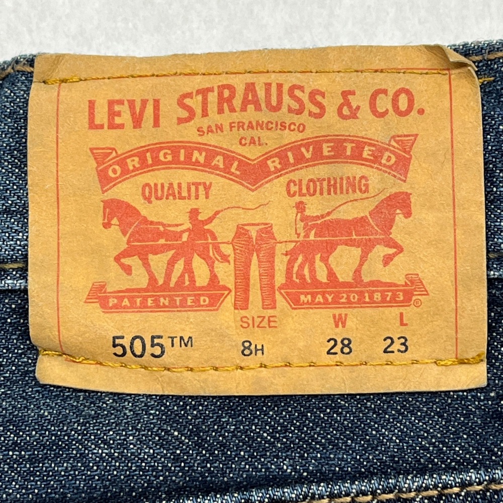 Levi's 505 Regular Jeans Kids 8 Husky Dark Wash Adjustable Waist Straight Denim - Picture 3 of 11